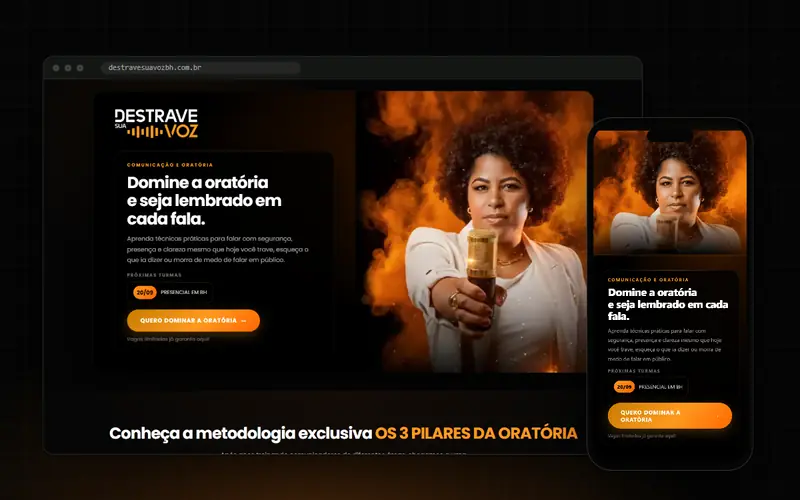Página do Destrave sua Voz no computador e no celular
