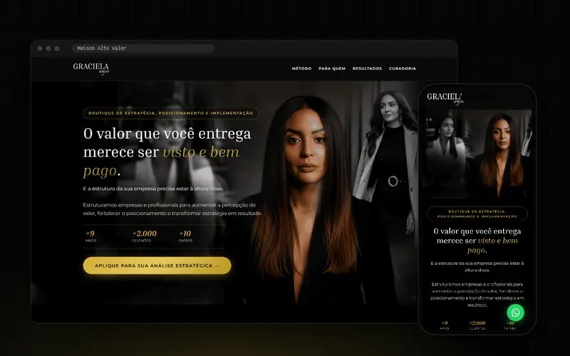 Site da Maison Alto Valor no computador e no celular