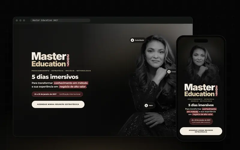 Página do Master Education no computador e no celular
